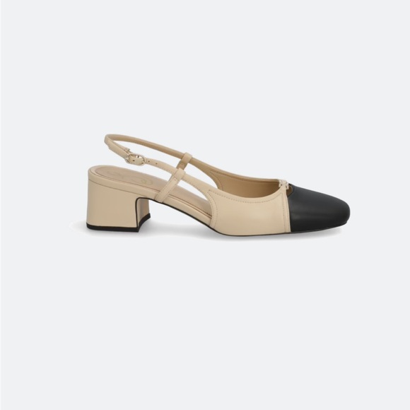 Never Been Worn! Sam Edelman Two-Tone Beige and Black Slingback Block Heels - Picture 2 of 5